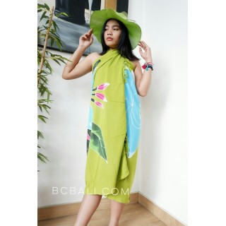 rayon sarongs hand painting flower green color made in bali